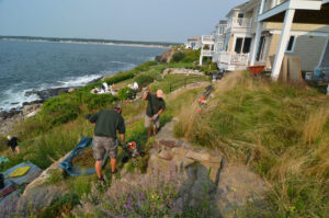 All work landscaping the steep bank was done manually